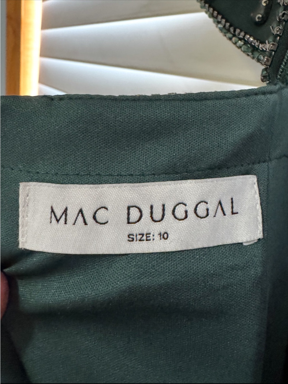 Mac Duggal Emerald One-Shoulder Beaded Evening Dress - Picture 3 of 3